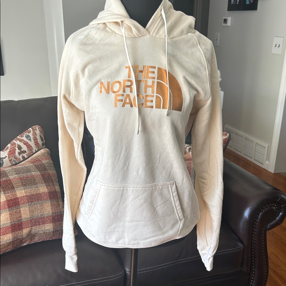 The North Face Women's Cream Hoodie with Orange Logo